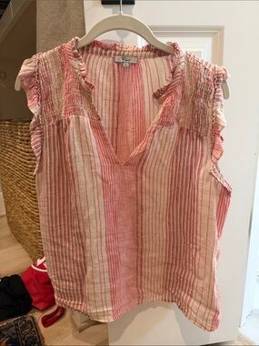 Red Stripe Sleeveless V-Neck Top by Rails